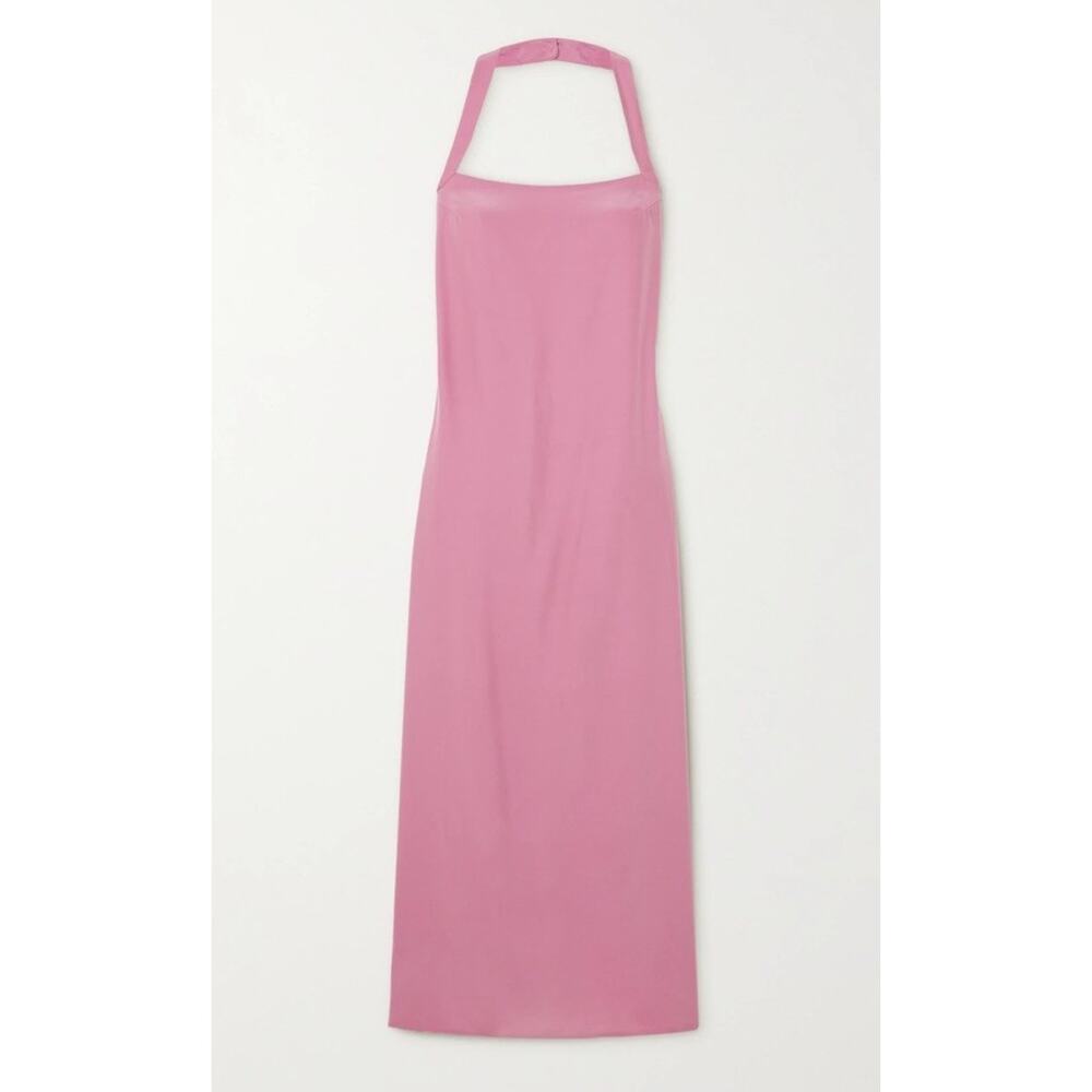 Reformation Alli Silk Midi Dress Sugar Plum Halter Pink Size 10 Square Neck - Picture 3 of 14